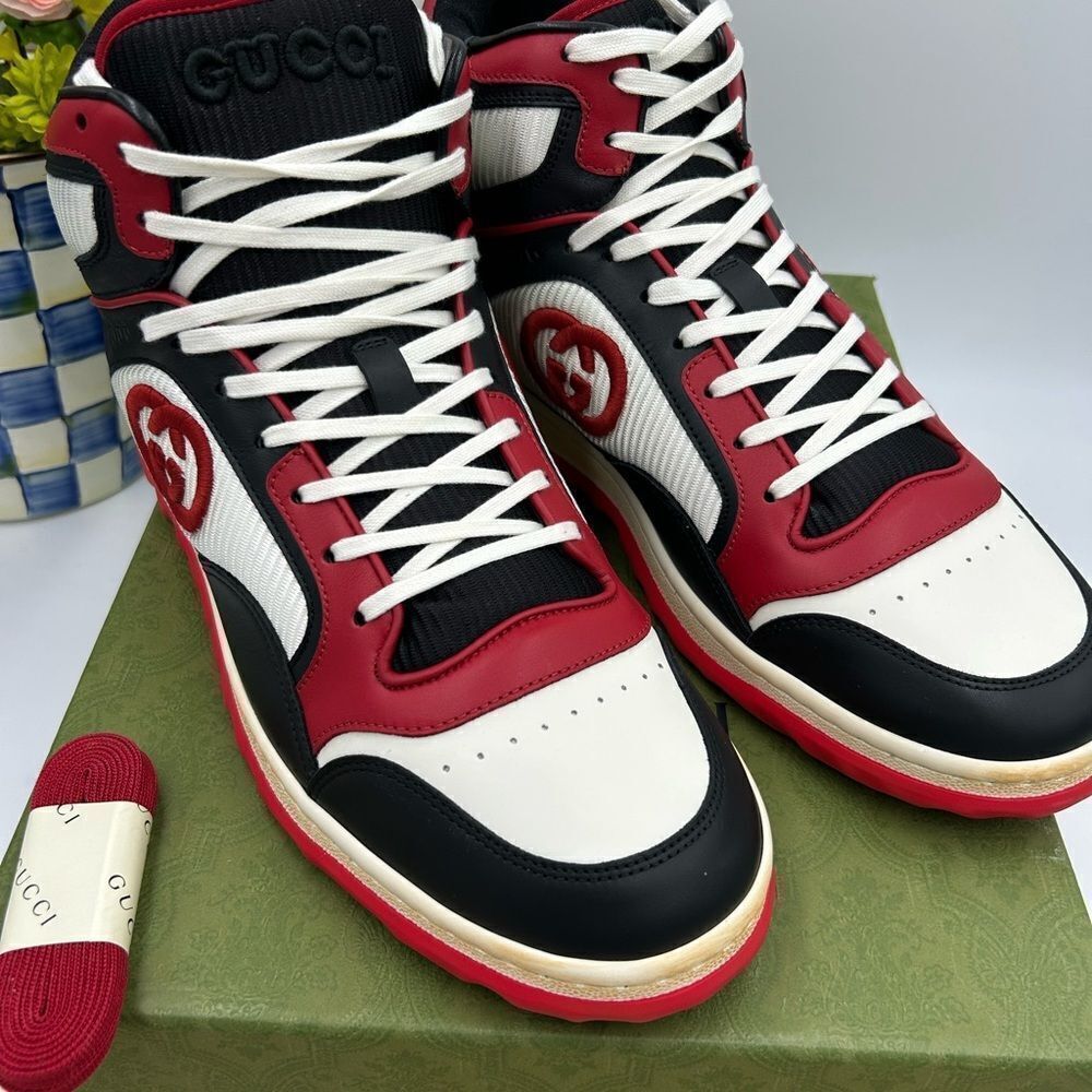 Men’s Gucci MAC 80 high top Leather sneakers Size 12 made in Italy - Picture 3 of 9